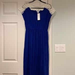 *HP* Sapphire Blue Maxi Dress with Crochet Accents